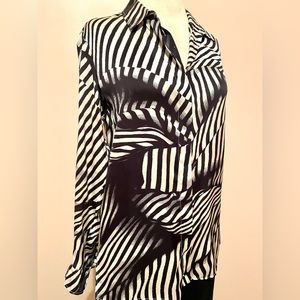 Stella McCartney Black and White Striped Silk Blouse